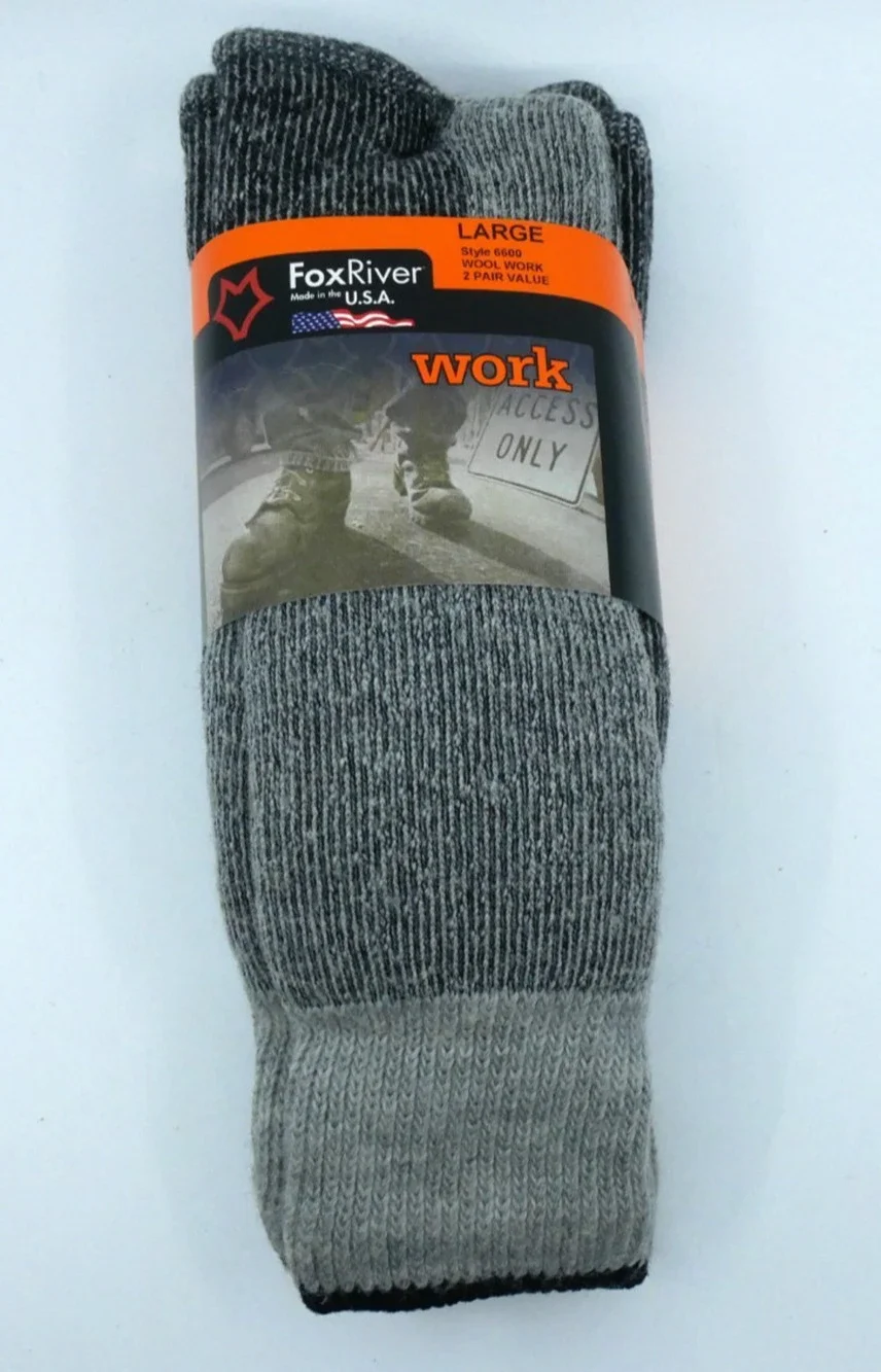 Fox River Wool Work Boot Sock Style 6600 socks 2 Pairs Winter Grey Sz Large